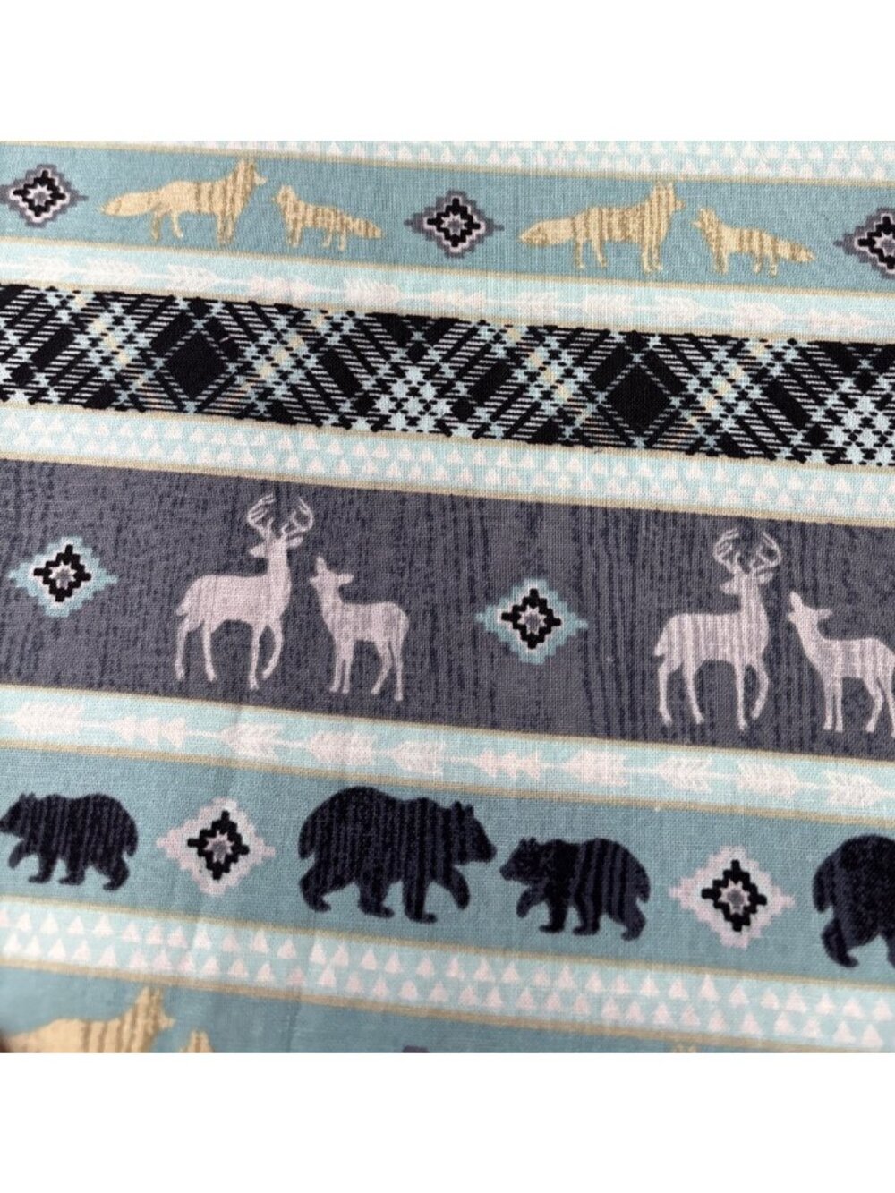 Magic Moon Joann 1/2 yard Cotton Fabric Bears Foxes Deer Plaid Stripes Blue & Gr